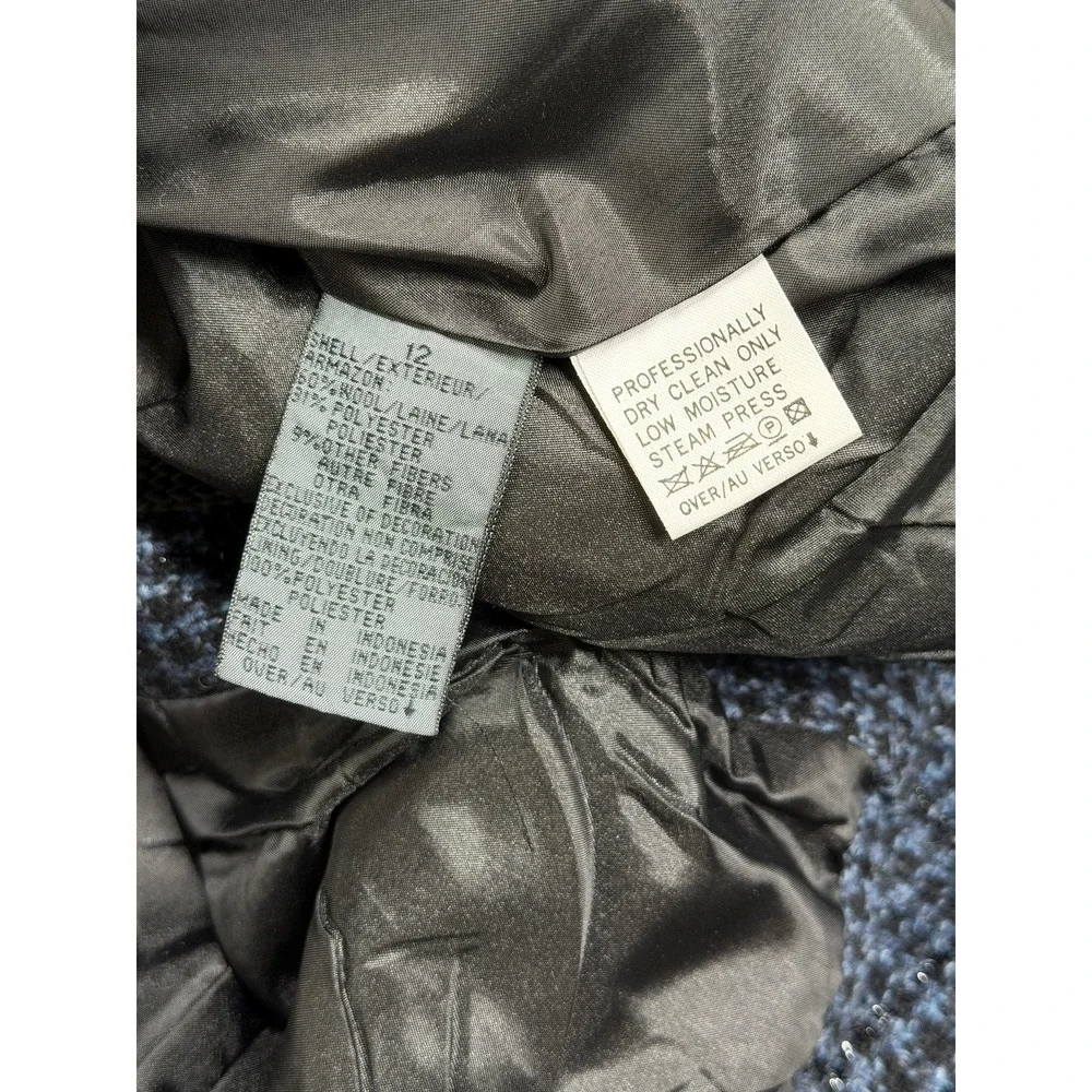 Vintage Lizwear Liz Claiborne Blazer Womens 12 Blue Black‎ Wool Tweed Academia